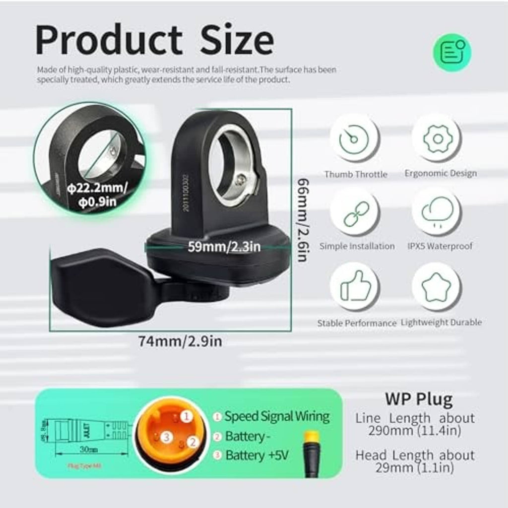 Thumb throttle with product dimensions and wiring layout diagram