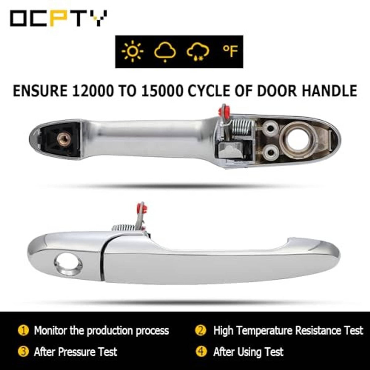 Door handle assembly with latch mechanism underneath and exterior grip, silver-gray