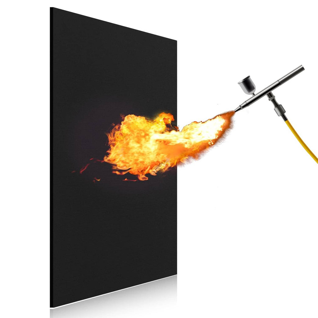 Black welding fireproof blanket mat with welding torch flame near edge