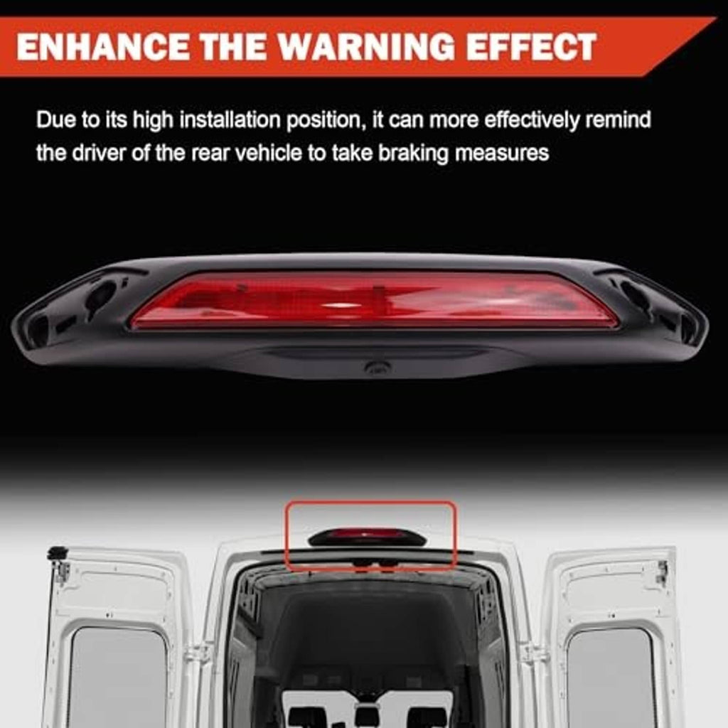 Center high mount stop light assembly with red LED bar and black outer housing