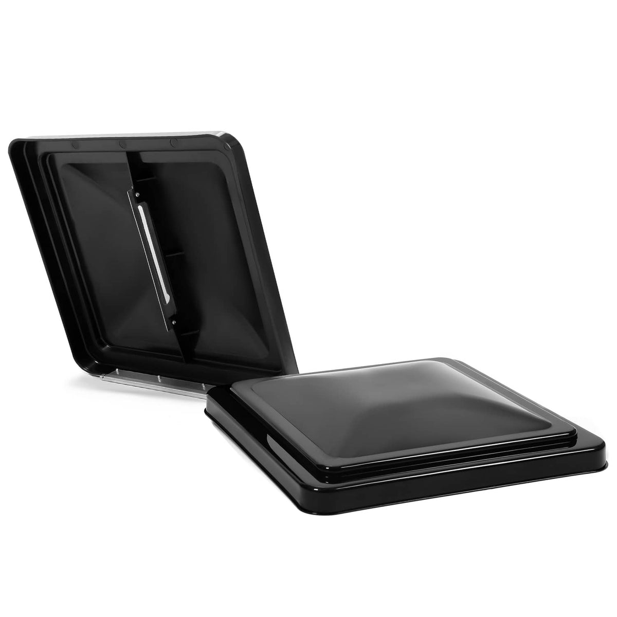 2-pack black RV roof vent covers with tinted hinged lids
