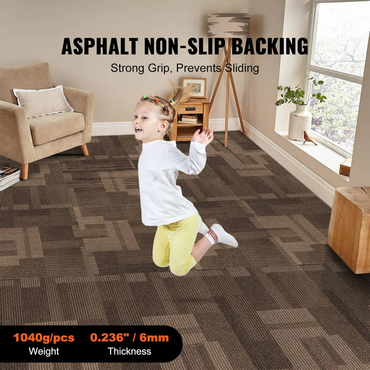 Brown carpet tile squares with non-slip backing for secure indoor flooring