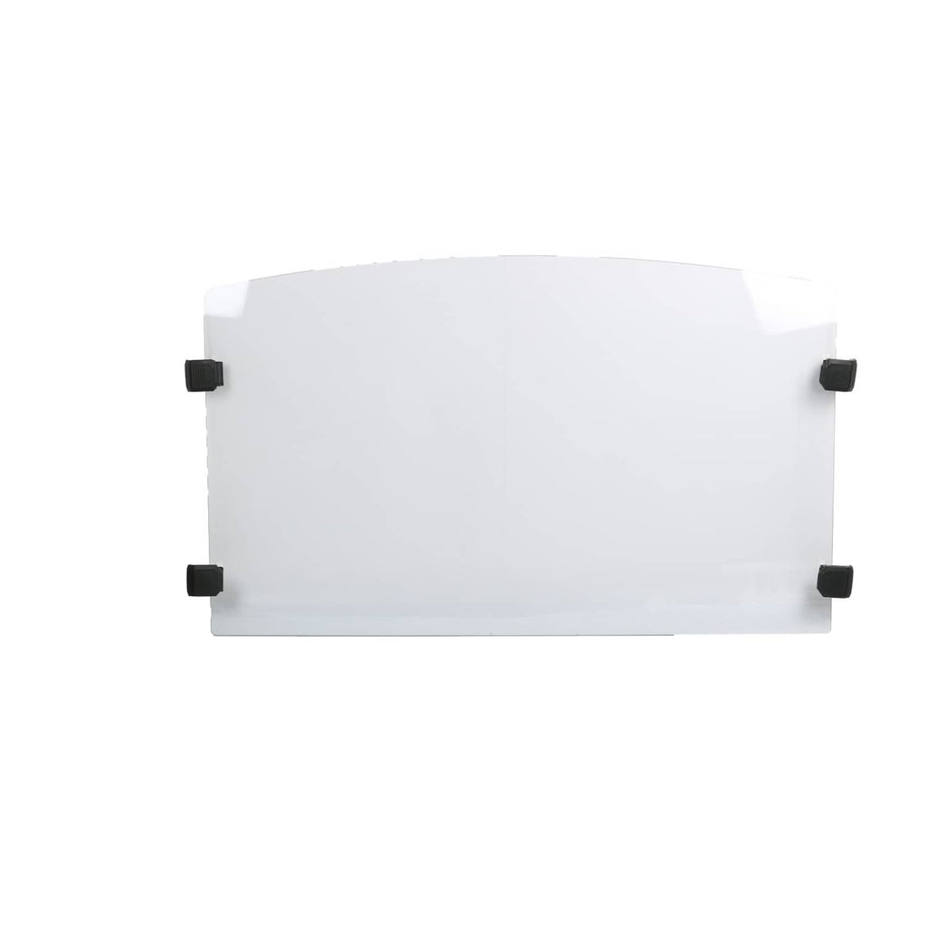 Front windshield panel with clear plastic and four black bracket mounts