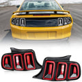 Black LED tail light set with sequential turn signal and red brake lights for Mustang