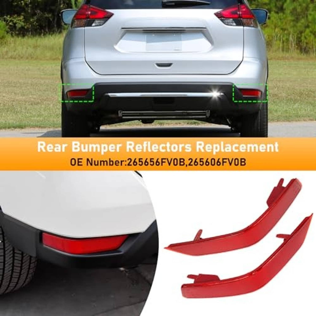 Red rear bumper reflector replacement pair with one curved insert shown for each side