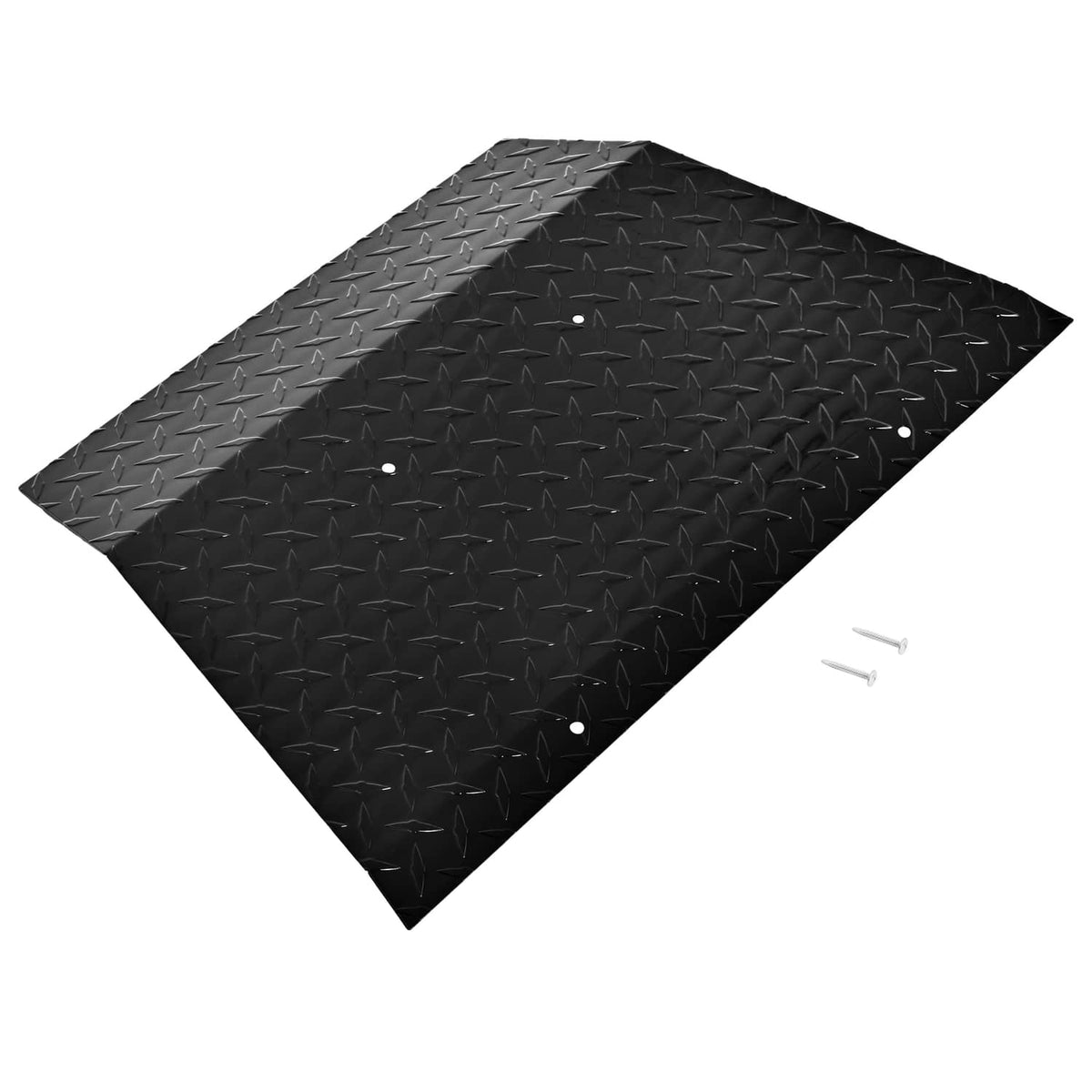 Black and charcoal diamond-plate bumper cover panel with mounting holes