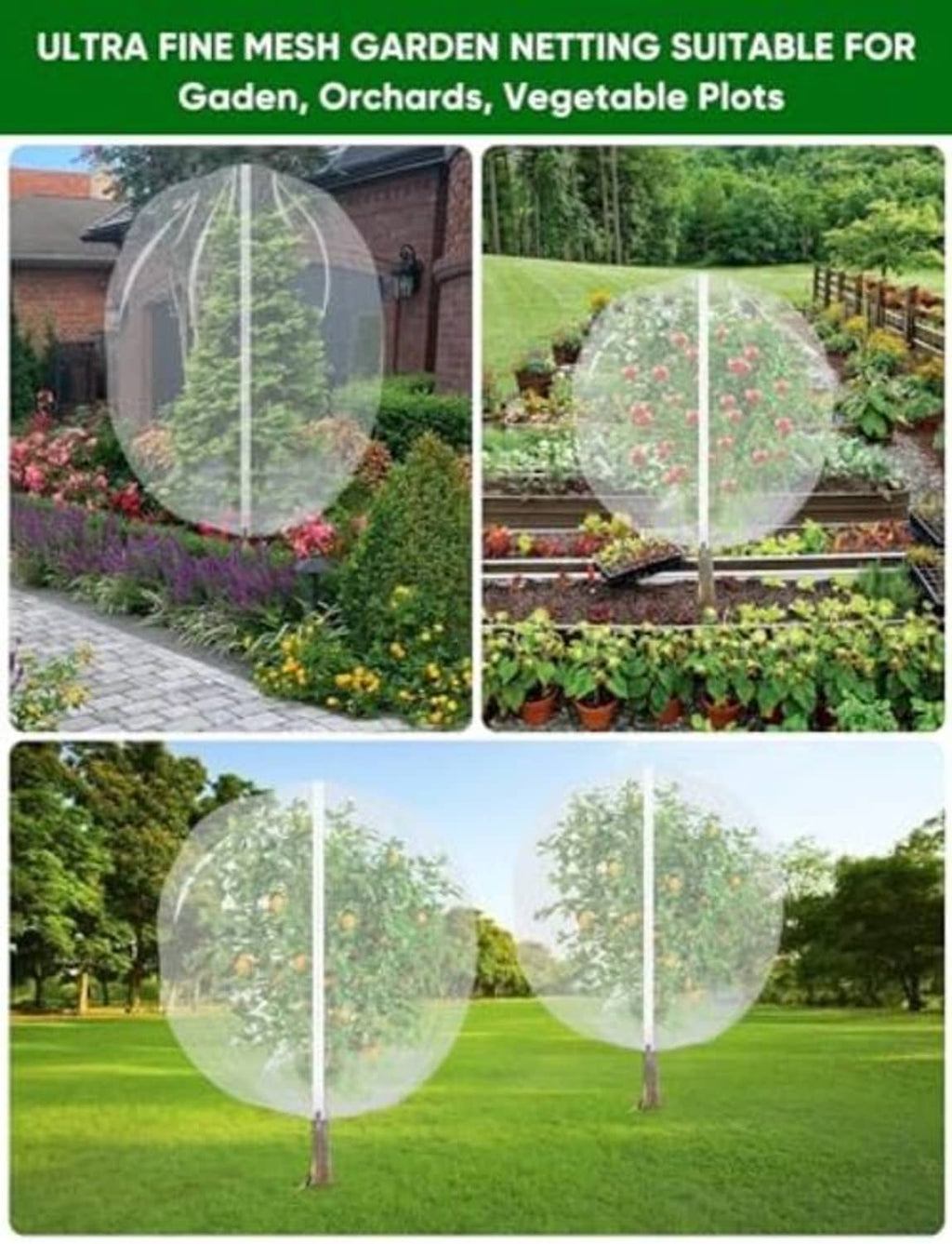 Translucent white mesh fruit tree netting dome with zipper, suitable for gardens