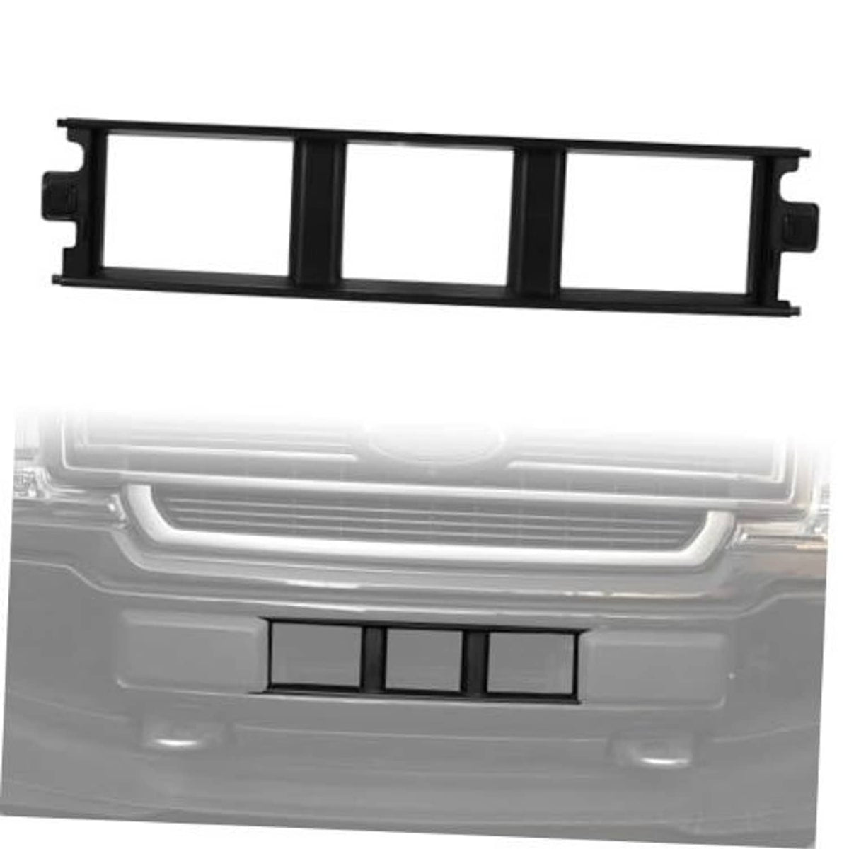 Black front bumper lower grille panel trim with rectangular openings