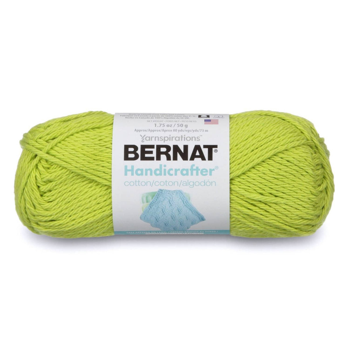 Bernat Handicrafter cotton yarn skein, light lime green, 50 g package