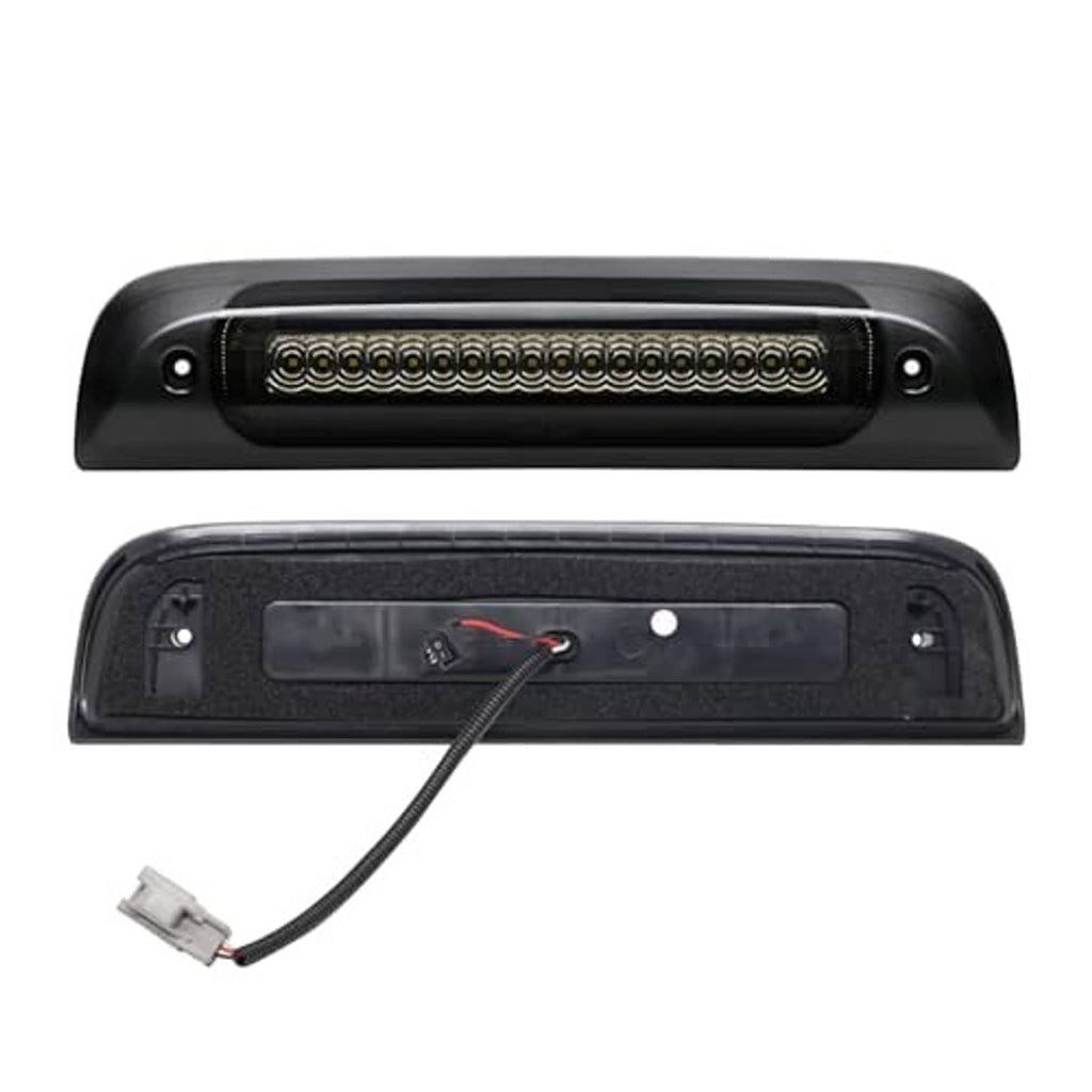 Smoked LED third brake light assembly with rear black cover and wiring connector
