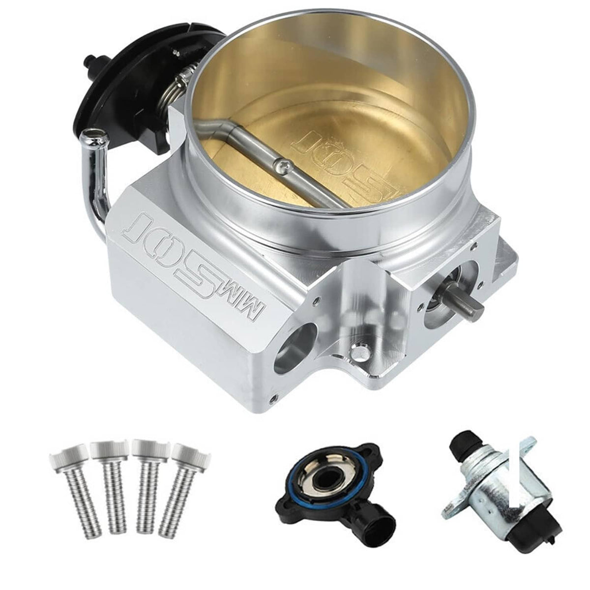 Aluminum 102mm throttle body with TPS and IAC, gold bore and included hardware