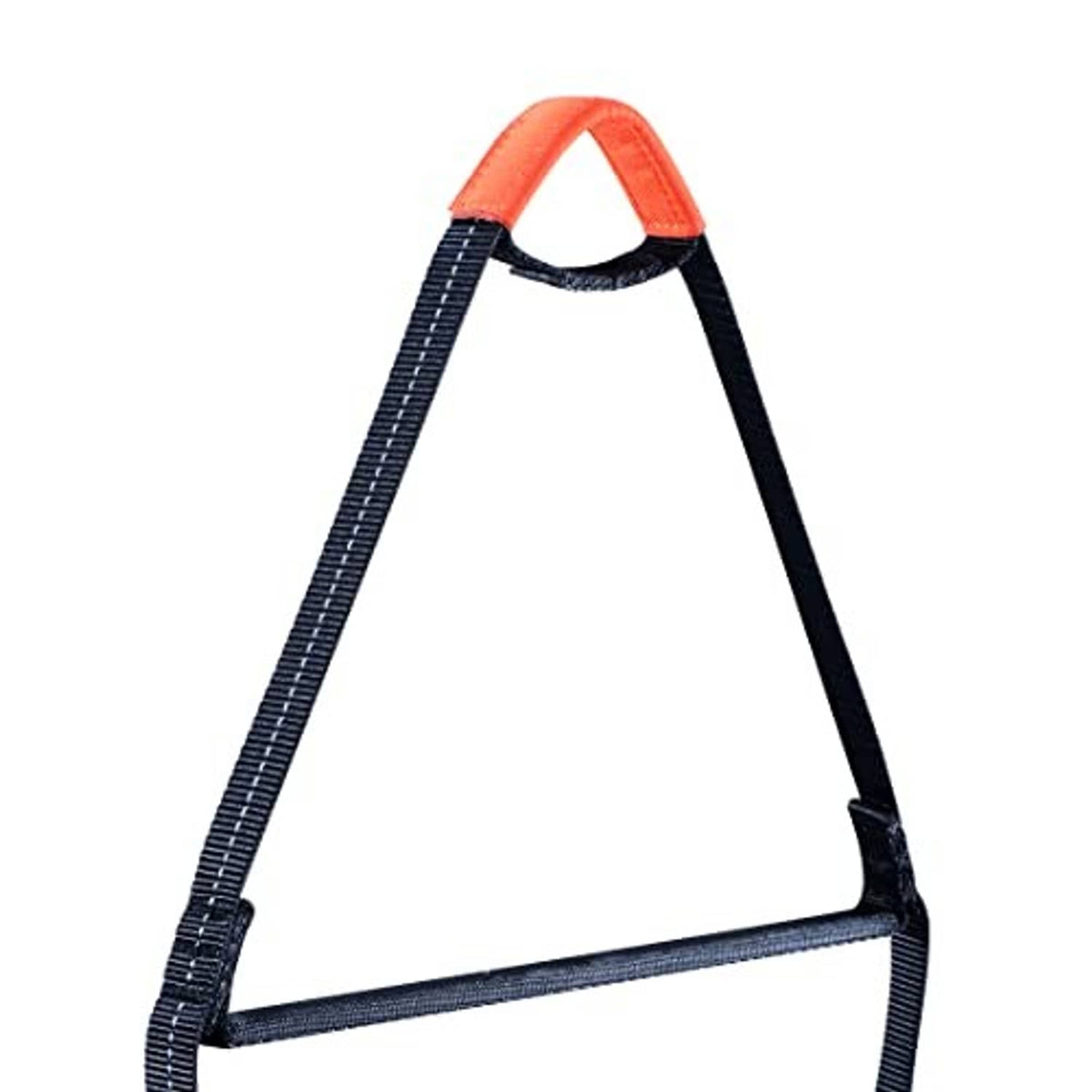 Rope ladder step with orange grip ring and black webbing loops, reinforced straps