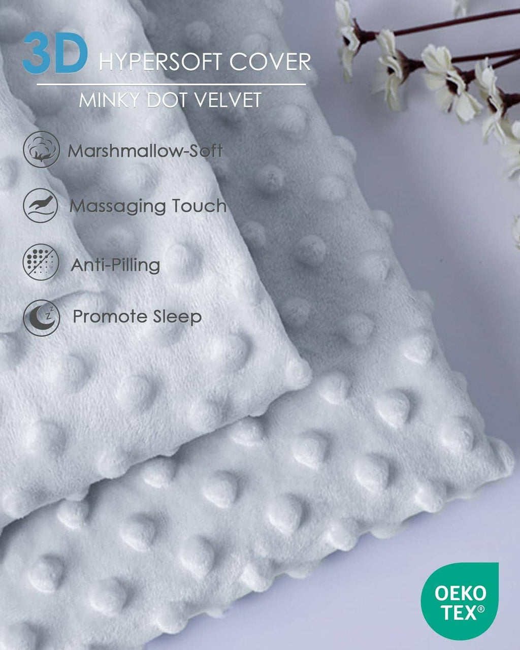 Gray hypersoft maternity pillow cover with mink dot velvet texture, anti-pilling, soothing feel