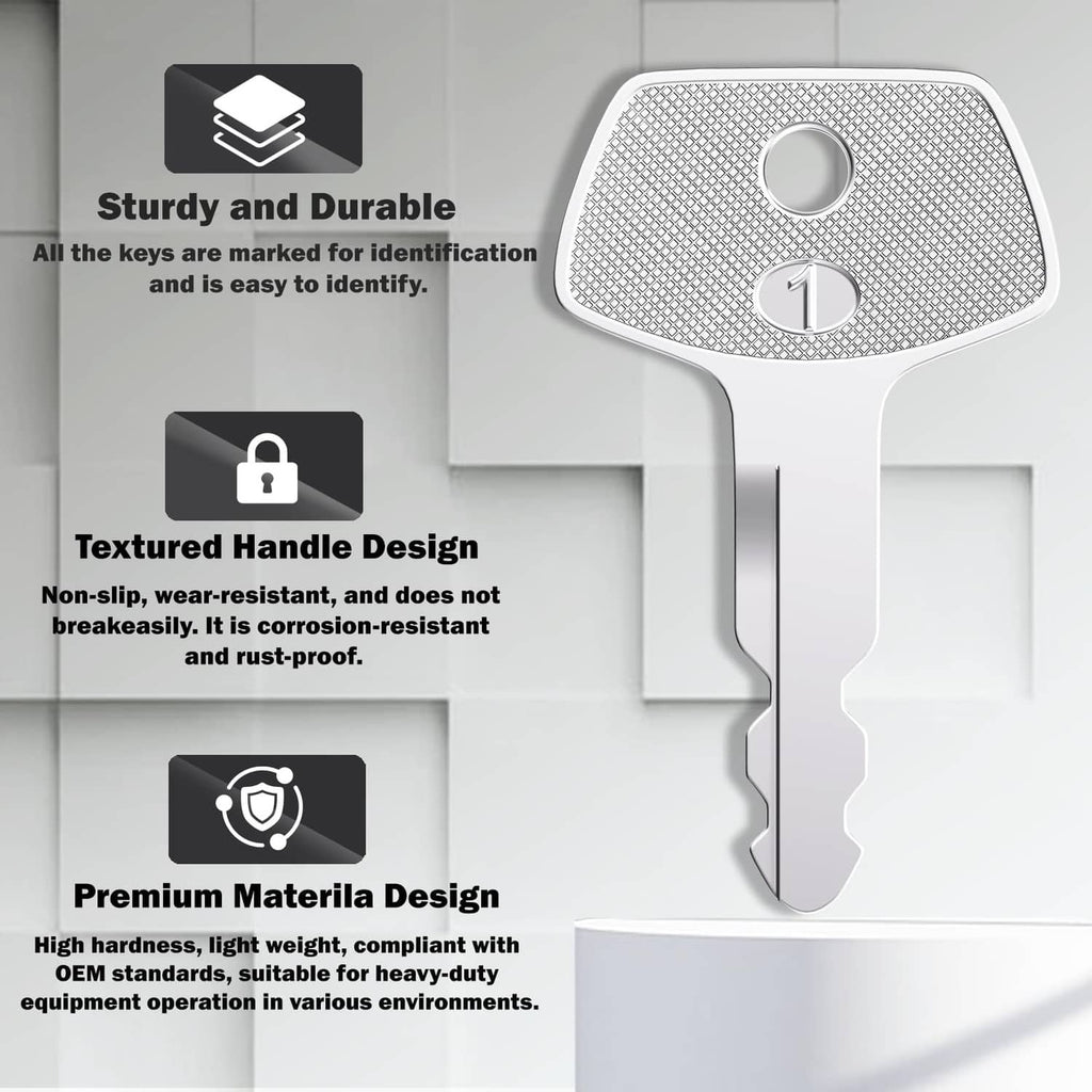 Silver ignition key with textured head and numbered emblem, metal key blade