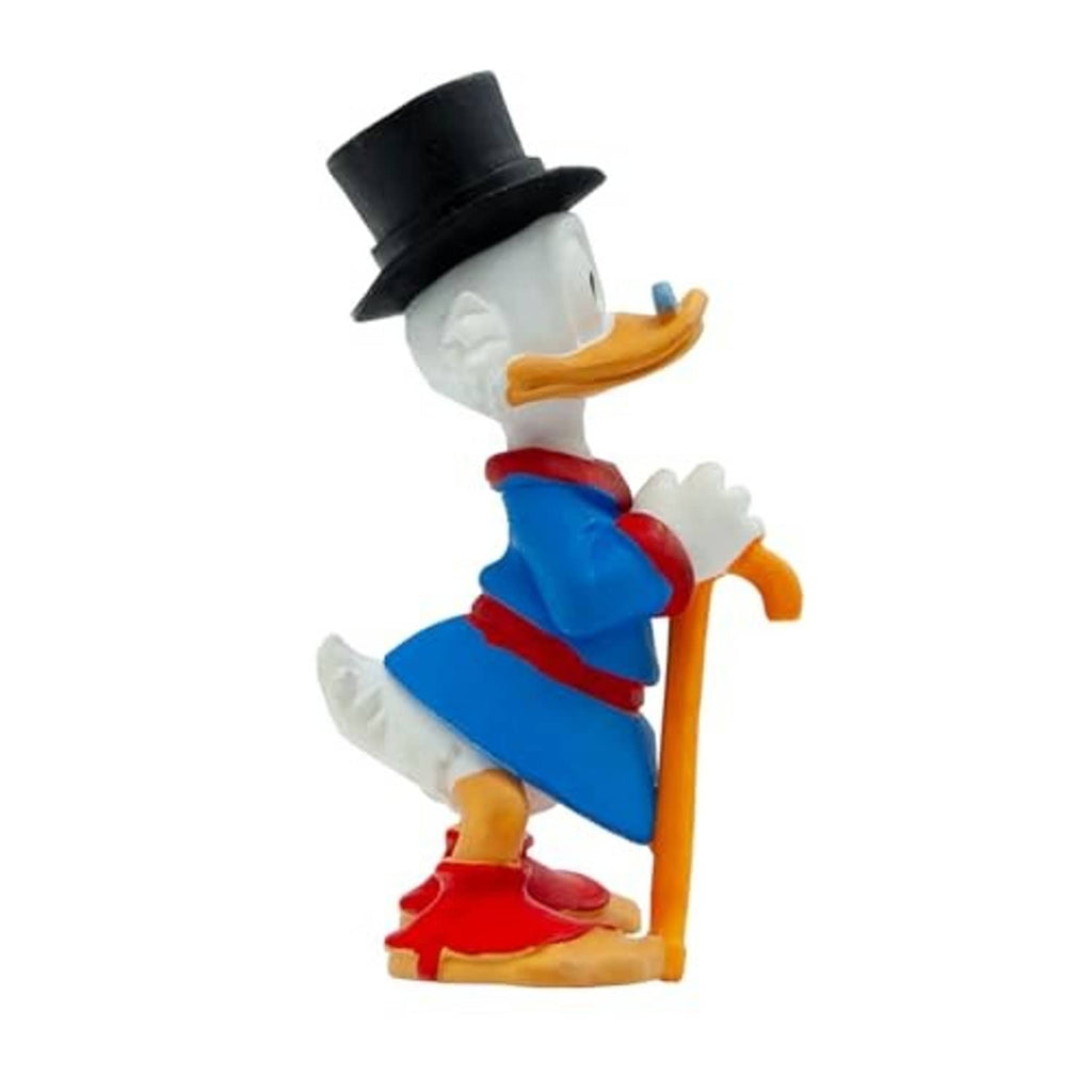 Small hand-painted duck figurine in blue outfit, black top hat, holding a gold cane