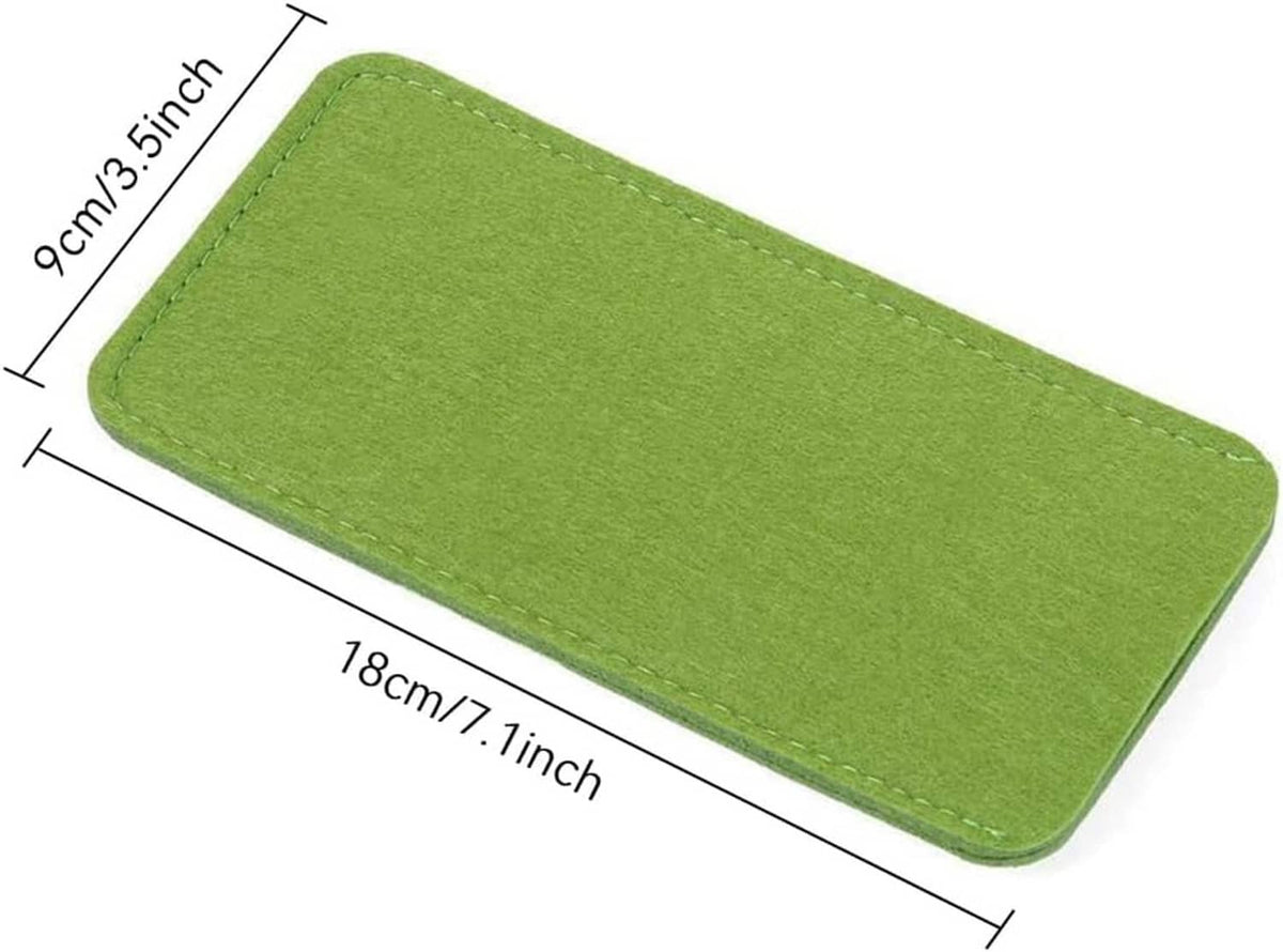 Green felt eyeglass slip-in pouch with stitched border, rounded rectangular shape