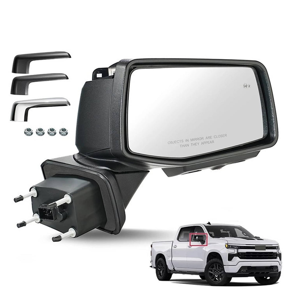 Heated passenger-side mirror with camera and 16-pin connector, plus extra trim pieces