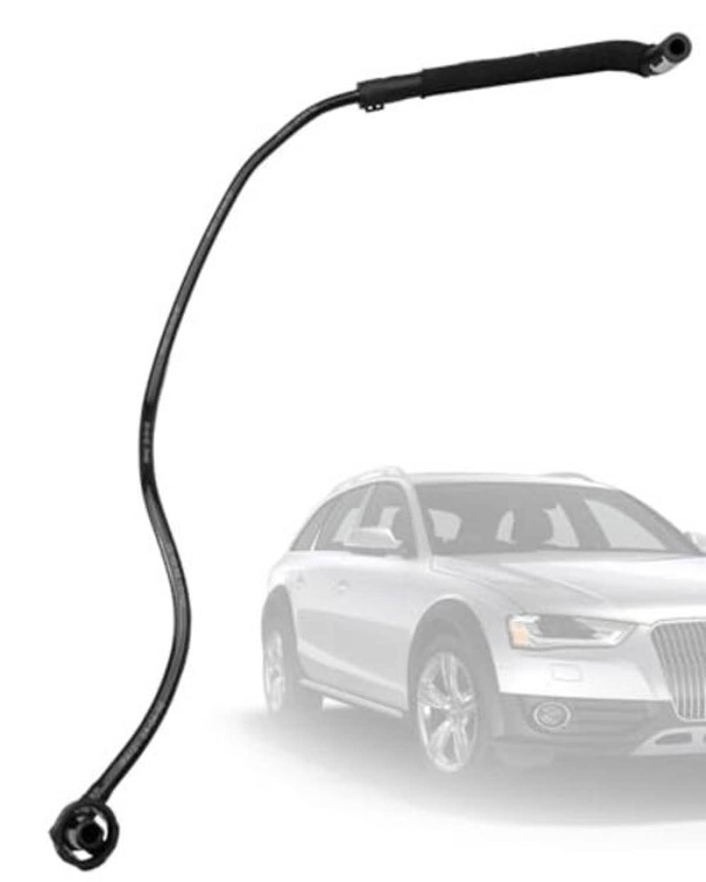 Engine coolant overflow hose with black rubber tubing and end connector