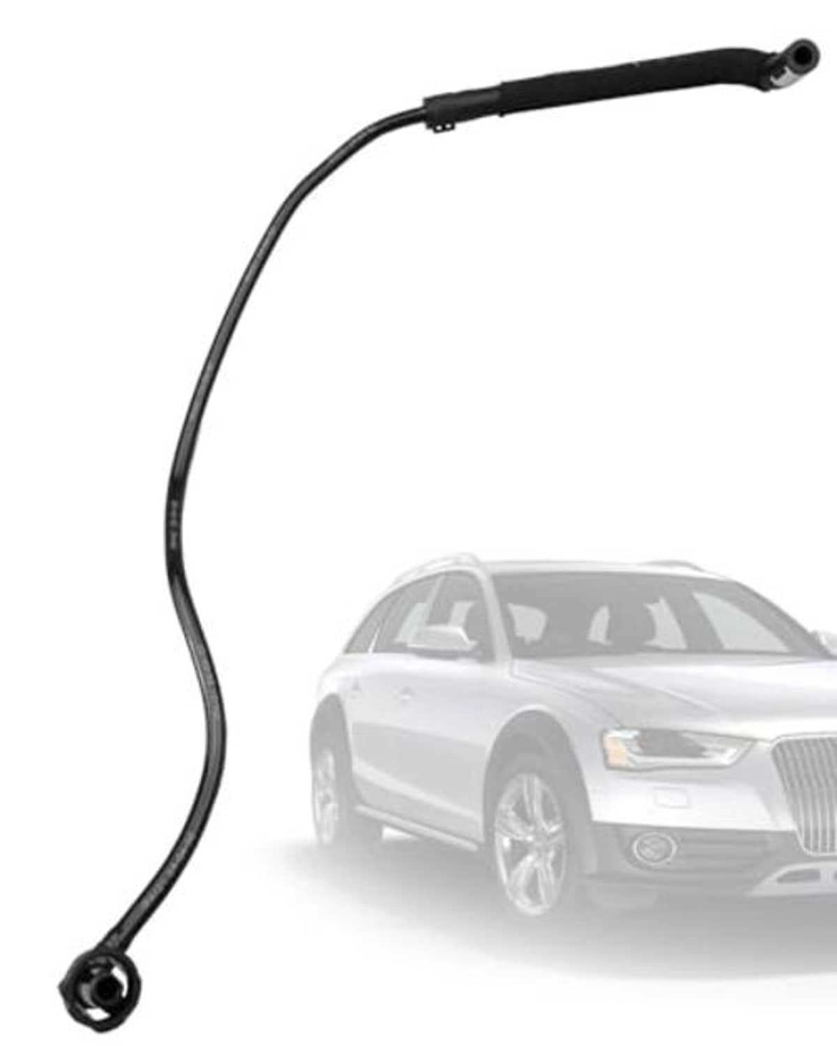 Engine coolant overflow hose with black rubber tubing and end connector