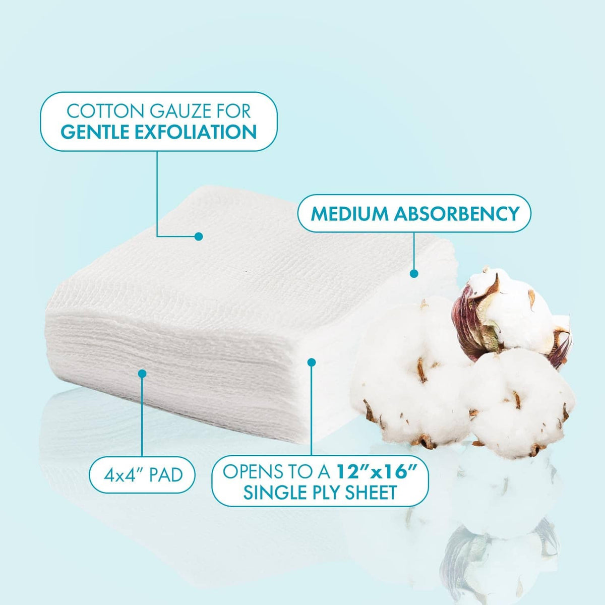 4x4 cotton gauze pad sheets, medium absorbency, single-ply sheet