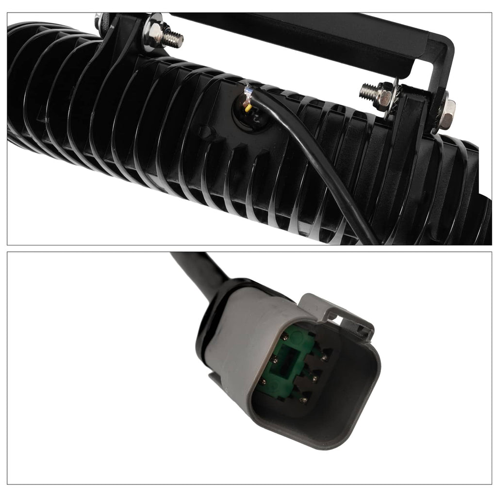 Heated LED plow light cable and connector with green circuit board visible