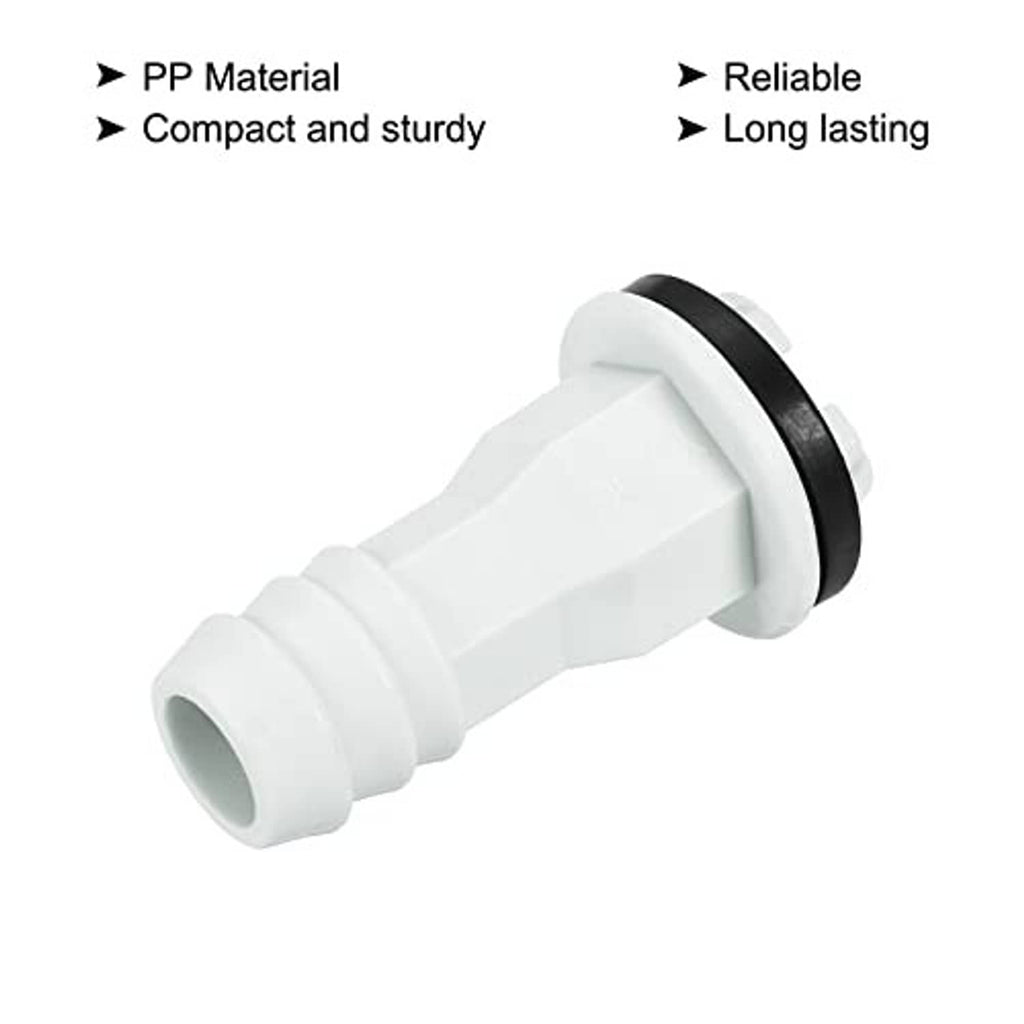 Air conditioner drain hose connector straight fitting, white PP with black sealing ring