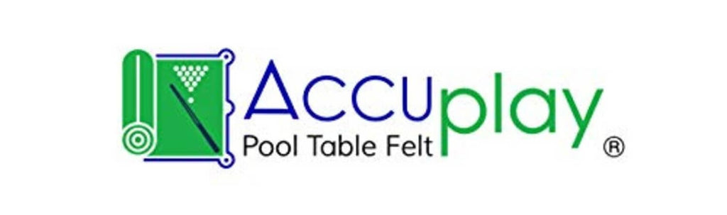 Accuplay logo on a pool table felt brand label reading Accuplay Pool Table Felt