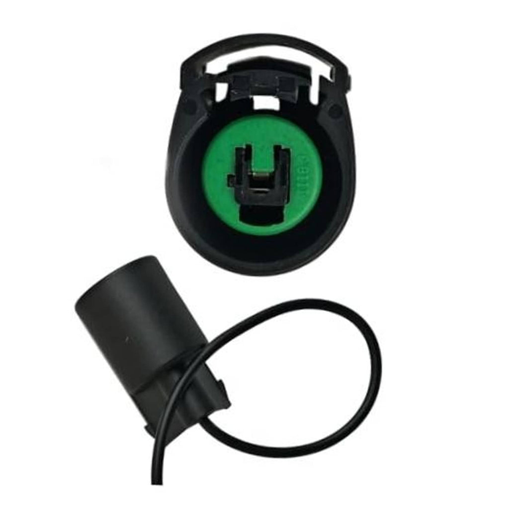 AC compressor electrical connector pigtail plug with black housing and green contact insert