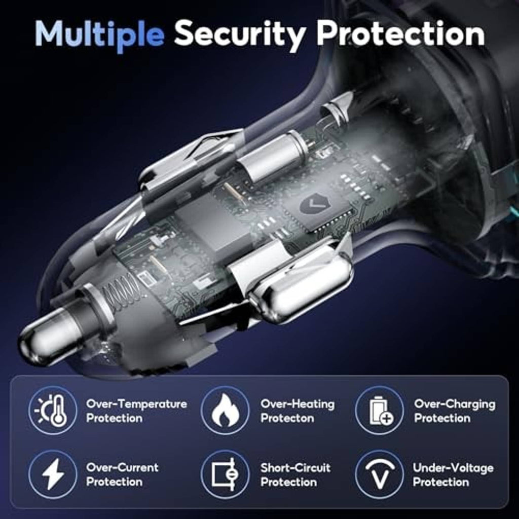 USB-C car charger circuitry with multiple safety protection features.