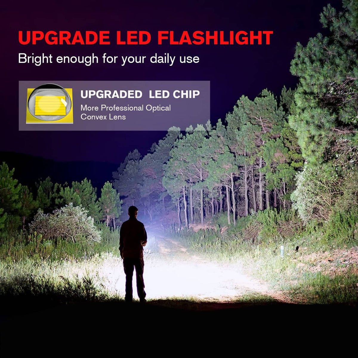 LETMY tactical LED flashlight beam for outdoor visibility with black flashlight body