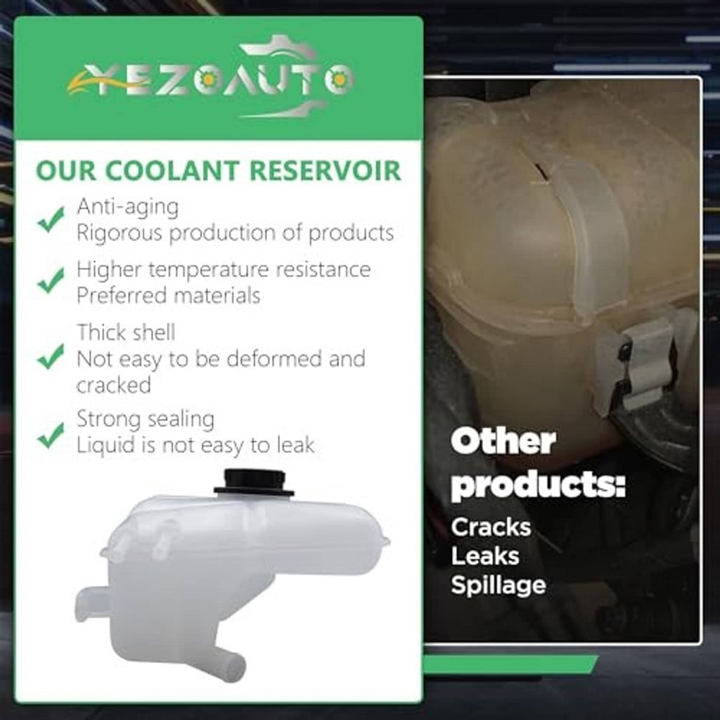 Pressurized coolant reservoir graphic with black cap and visible outlet tube connections.