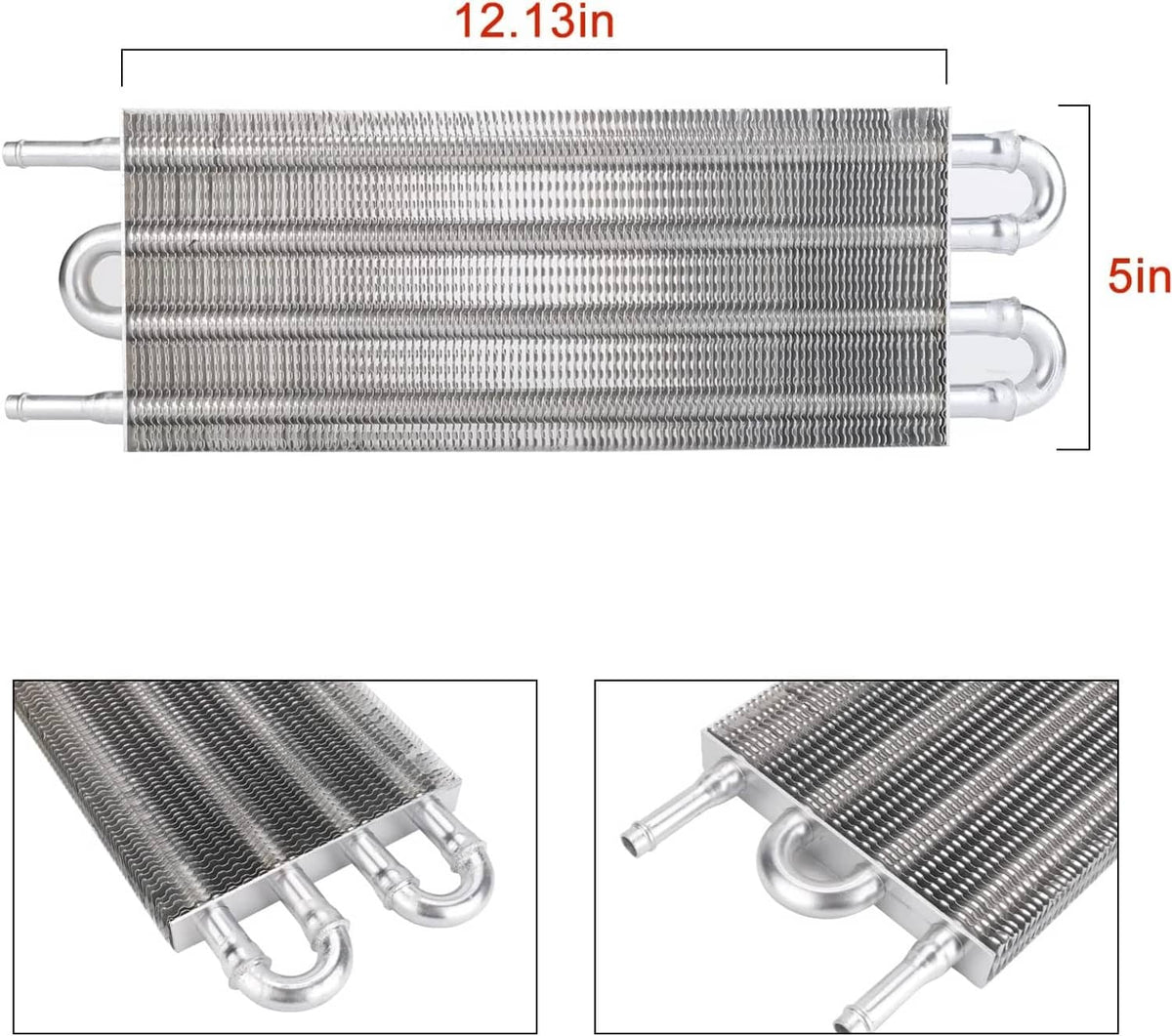 Aluminum transmission oil cooler with dual end tubes and mounting clips