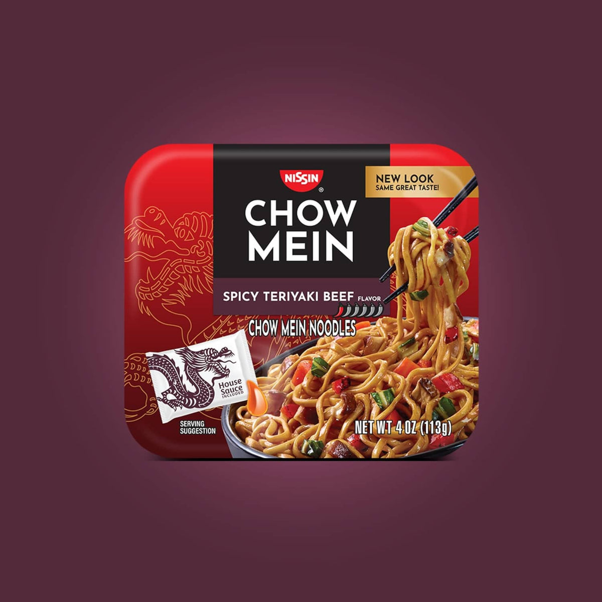 Nissin Chow Mein spicy teriyaki beef noodles front package
