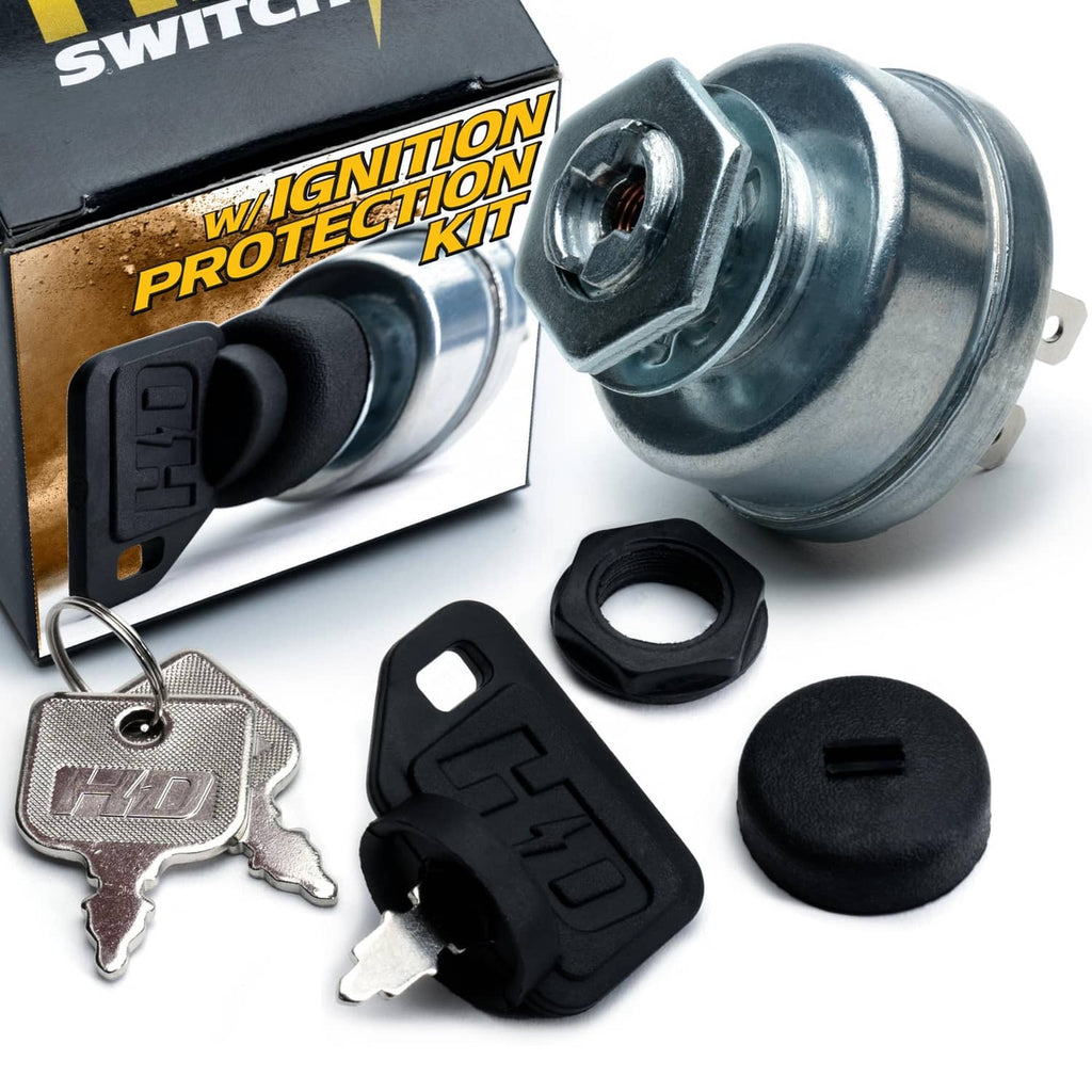 Ignition switch starter key set with metal keys and black protective caps