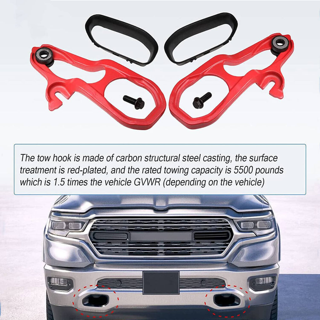 Red and black tow hook brackets kit with mounting bolts