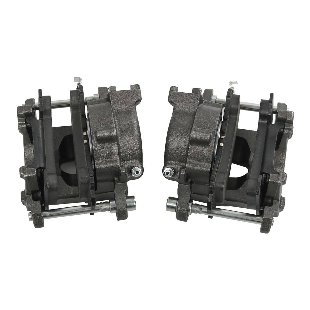 Bolt-on rear disc brake caliper assemblies, two black units with mounting brackets