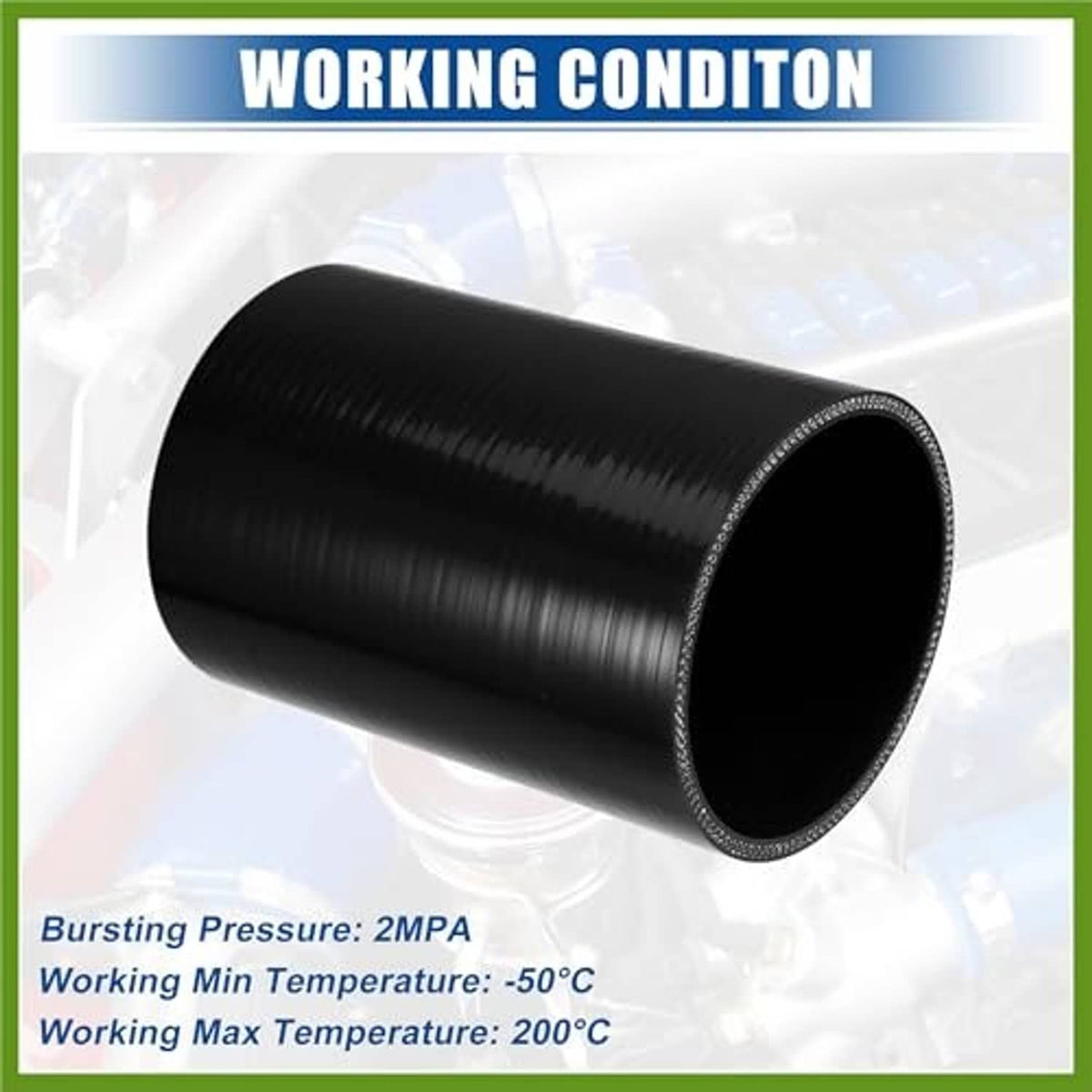 Black straight silicone hose coupler, reinforced rim, cylindrical shape