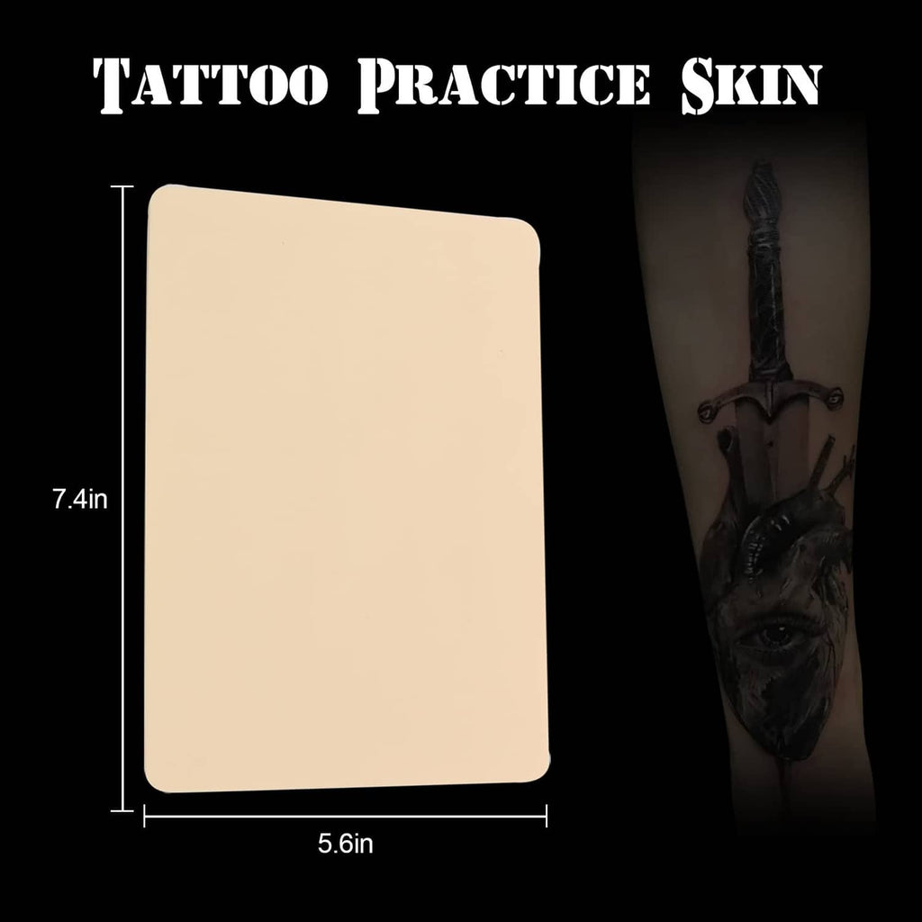 Beige tattoo practice skin pad, 7.4 in by 5.6 in size illustration