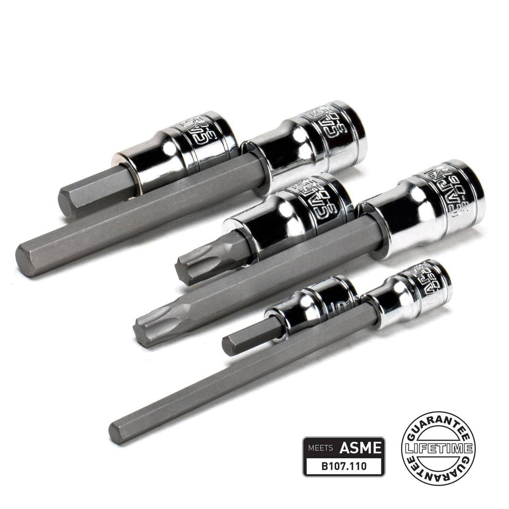 Long 5 mm hex bit sockets set with square 1/4-inch drive