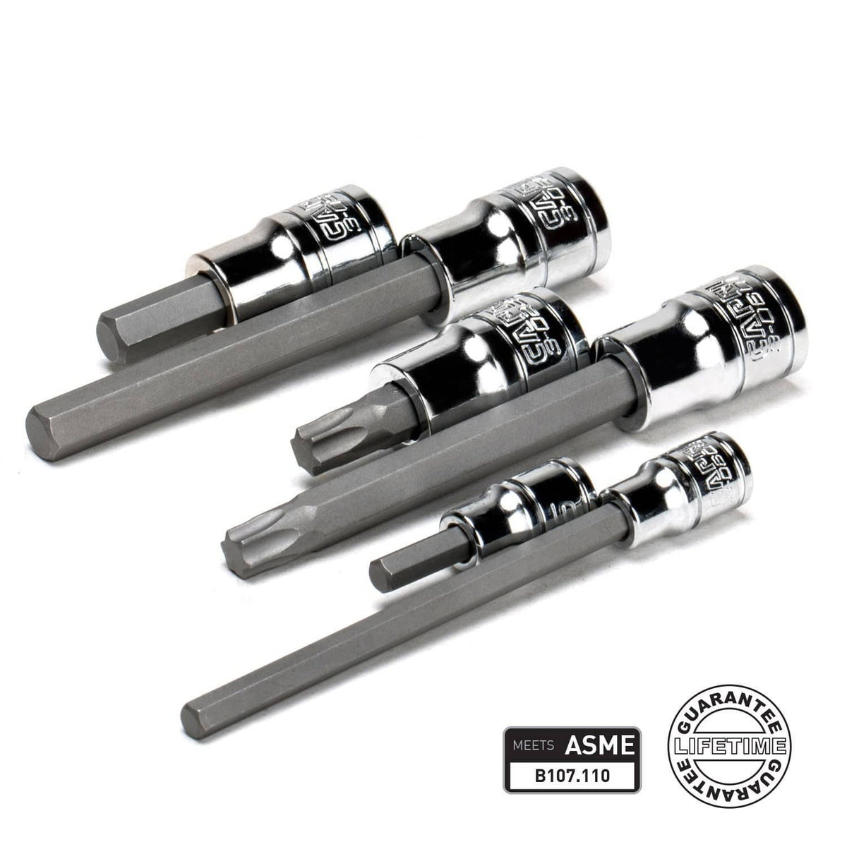 Long 5 mm hex bit sockets set with square 1/4-inch drive