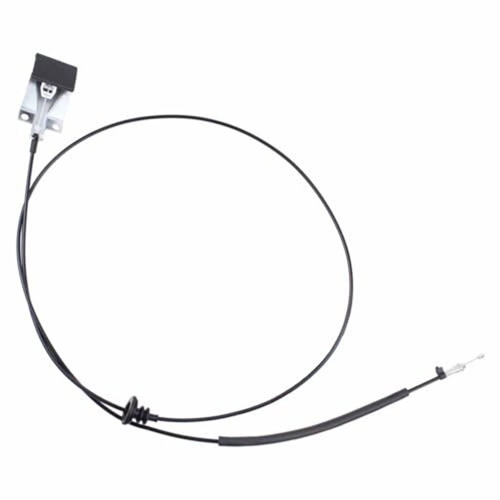 Hood release cable in black with metal bracket and release cable ends