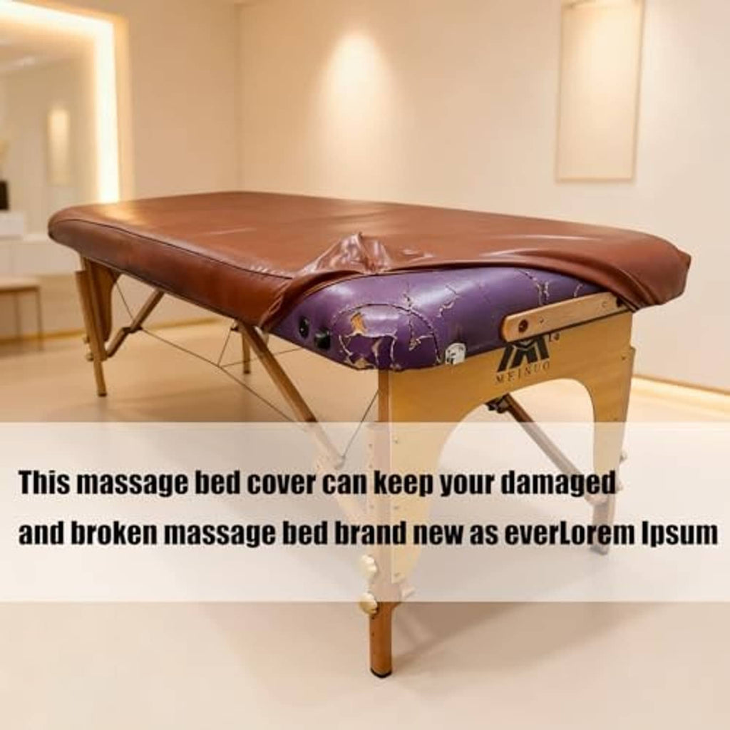Brown PU vinyl massage table cover over the top, covering damaged area