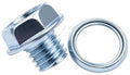 Transmission drain plug and gasket set, chrome silver threaded plug with round seal ring