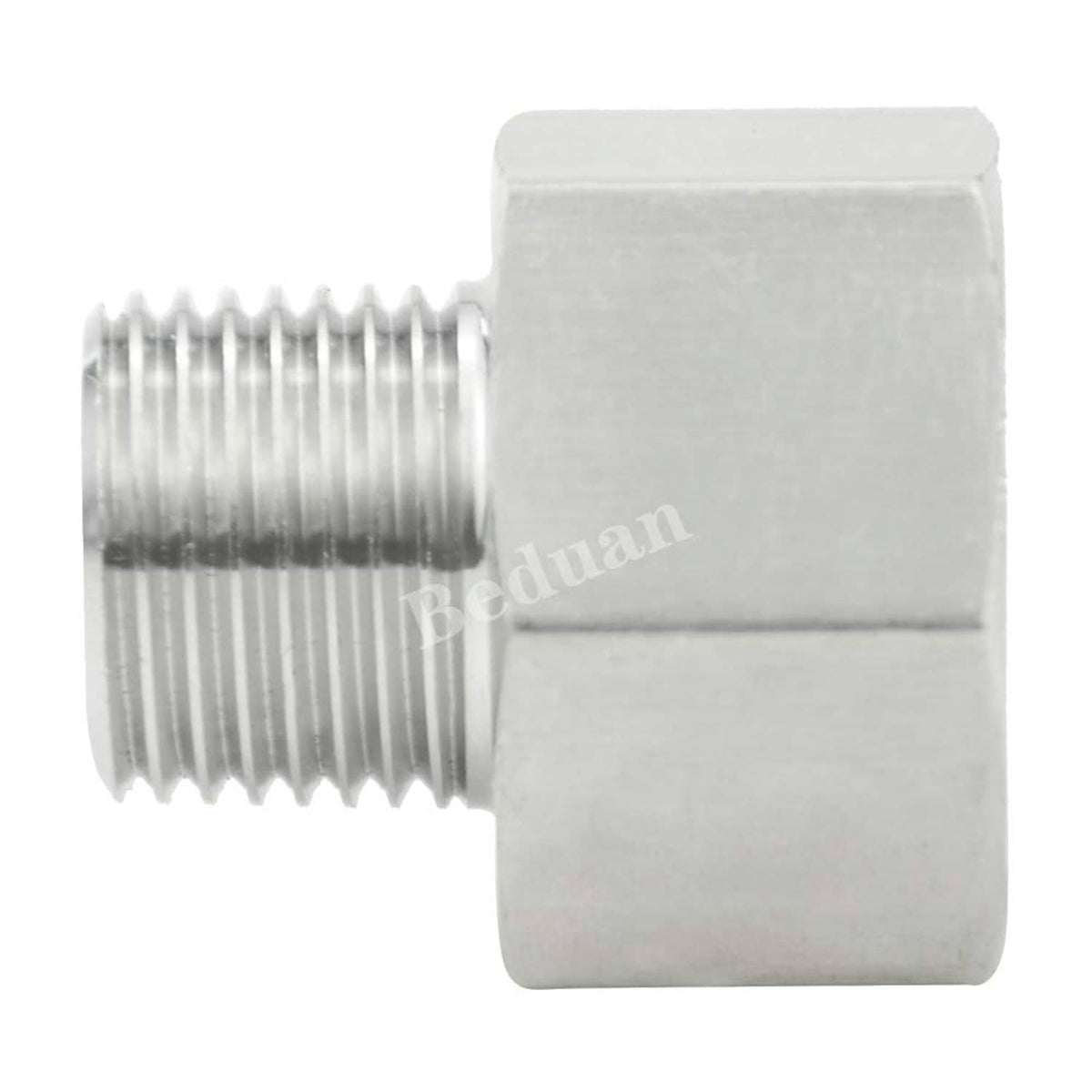 Stainless steel thread adapter with two ends, M20x1.5 female to 1/2" NPT