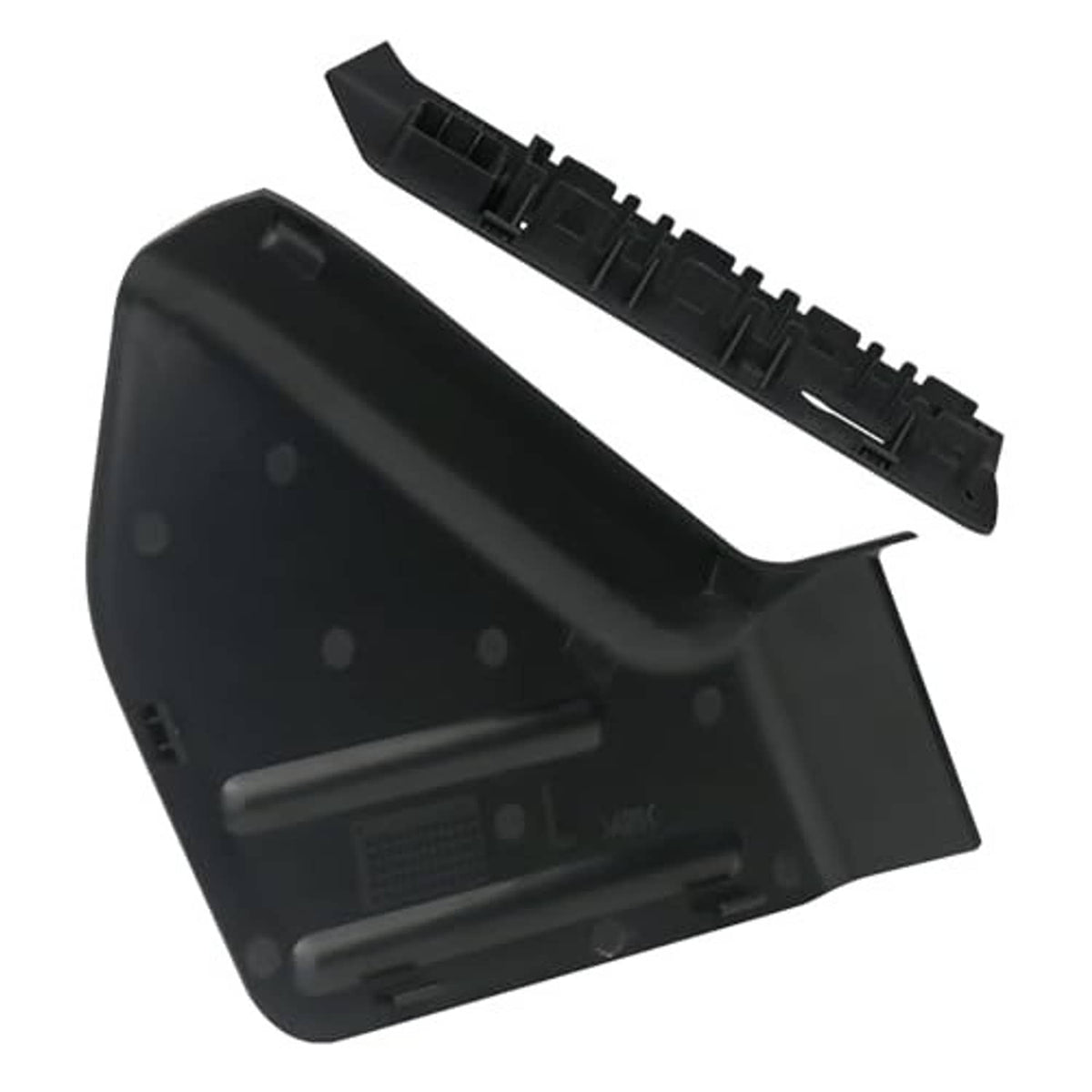 Black inner seat trim panel with accessory slot and molded clips