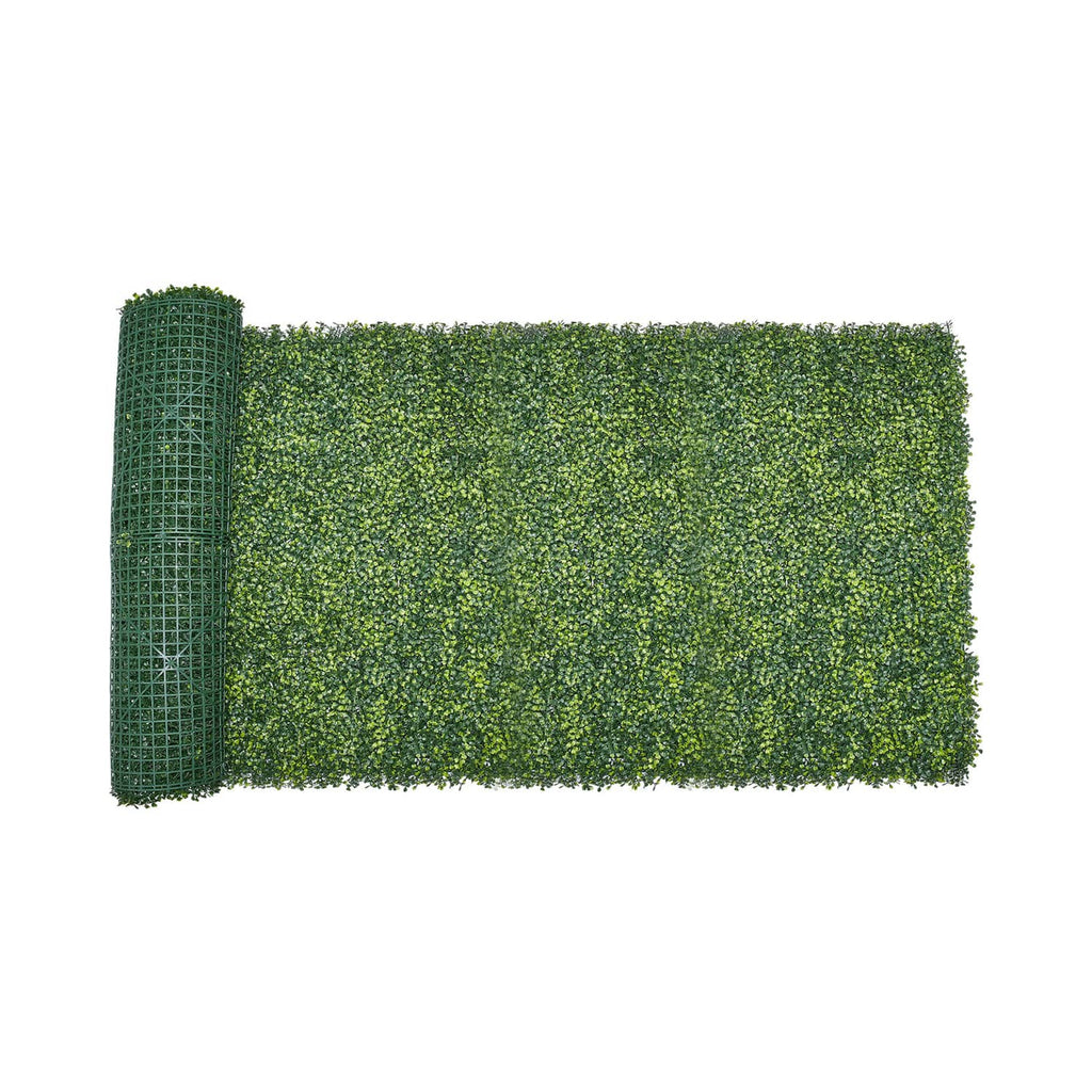 Green artificial grass screen panel with mesh backing visible along one side