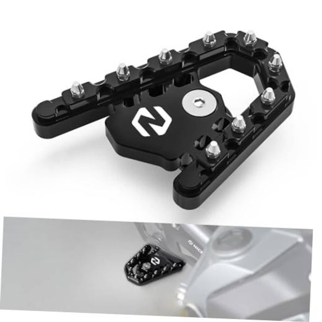 Black CNC brake footboard with screw mounts and engraved N logo