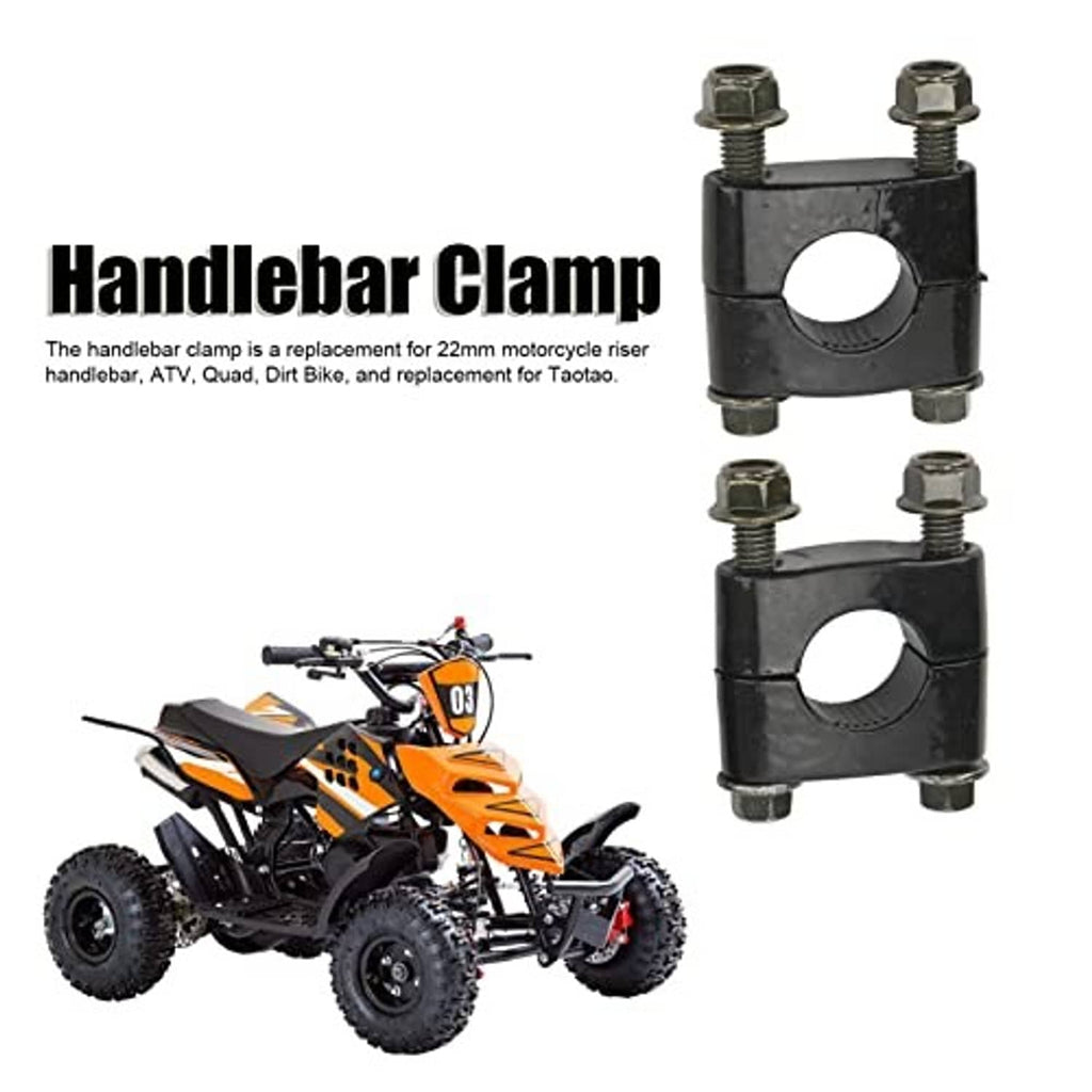 Black handlebar riser clamp pair showing top bolts and circular hole openings