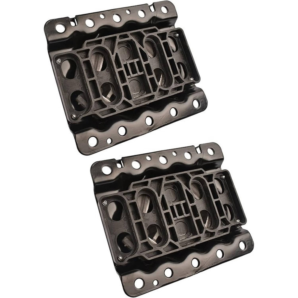 Two engine mount brackets with black textured underside and circular mounting holes