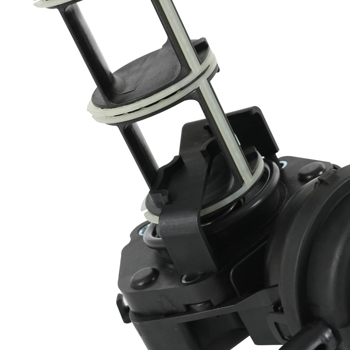 Black intake rotary valve with bracket, clips, and connector housing detail